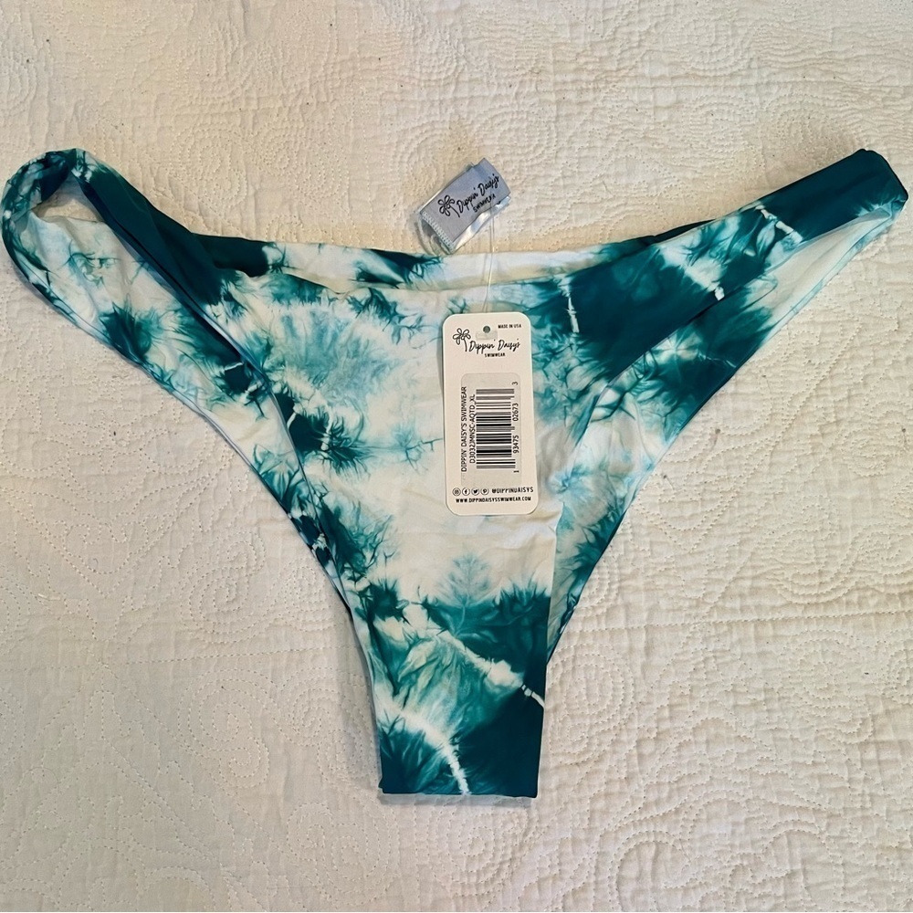 Dippin’ Daisy’s Bottom Only Teal White Tie Dye Cheeky Bikini Size XL - Picture 3 of 6